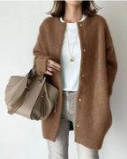 Cardigan femme ouvert col V à poches, manches longues, kaki