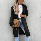 Cardigan long oversize femme, coloris unis, du S au 2XL, noir