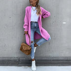 Cardigan long oversize femme, coloris unis, du S au 2XL, rose