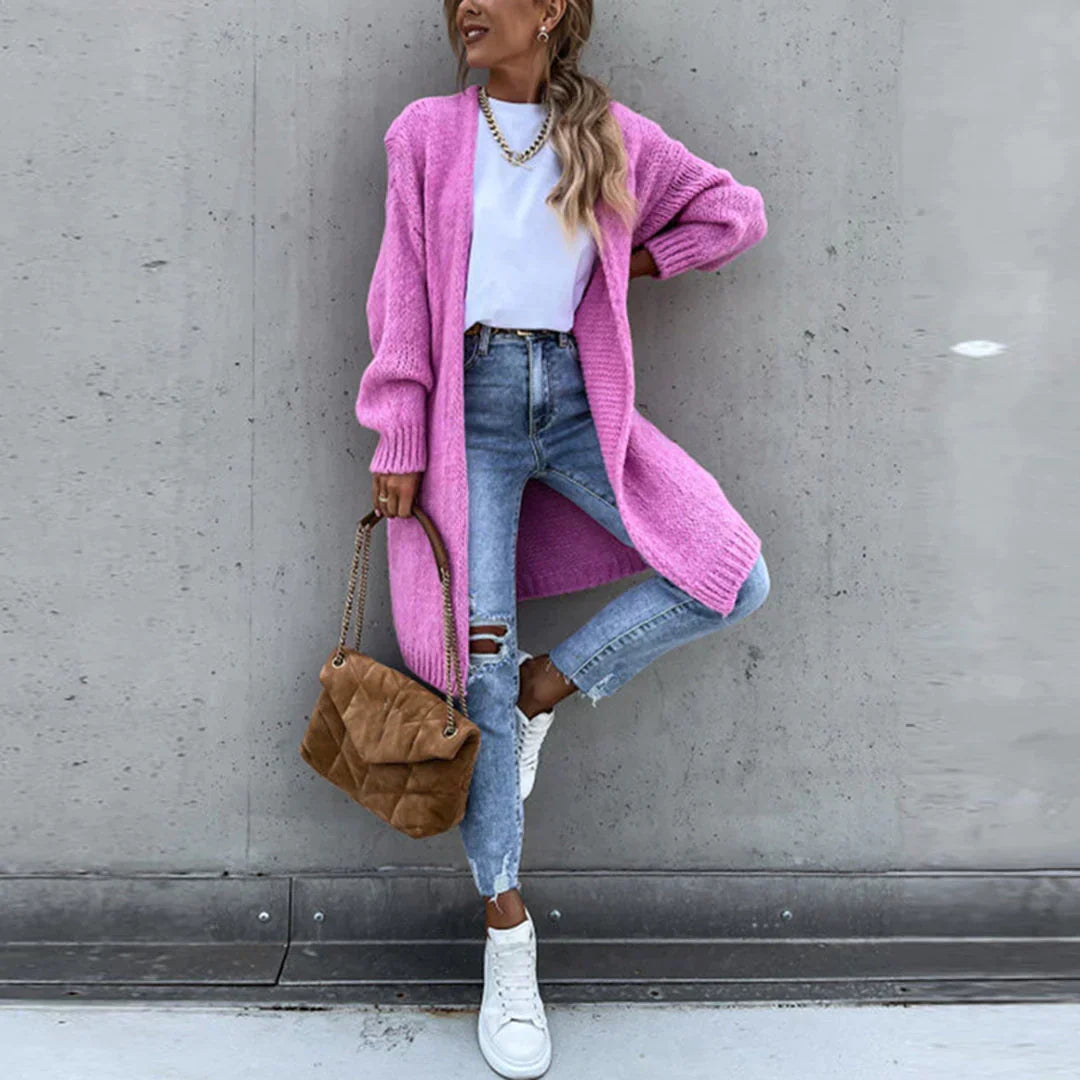 Cardigan long oversize femme, coloris unis, du S au 2XL, rose