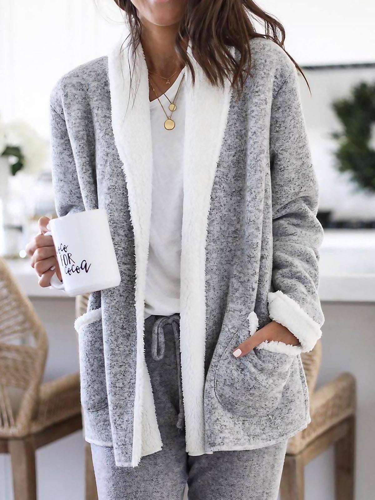 Cardigan ouvert femme gris à manches longues, du S au 2XL, gris