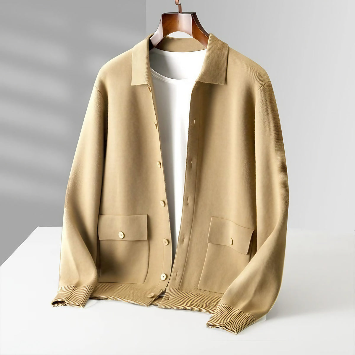 Cardigan polo homme zippé, kaki, gris, vert ou blanc, kaki