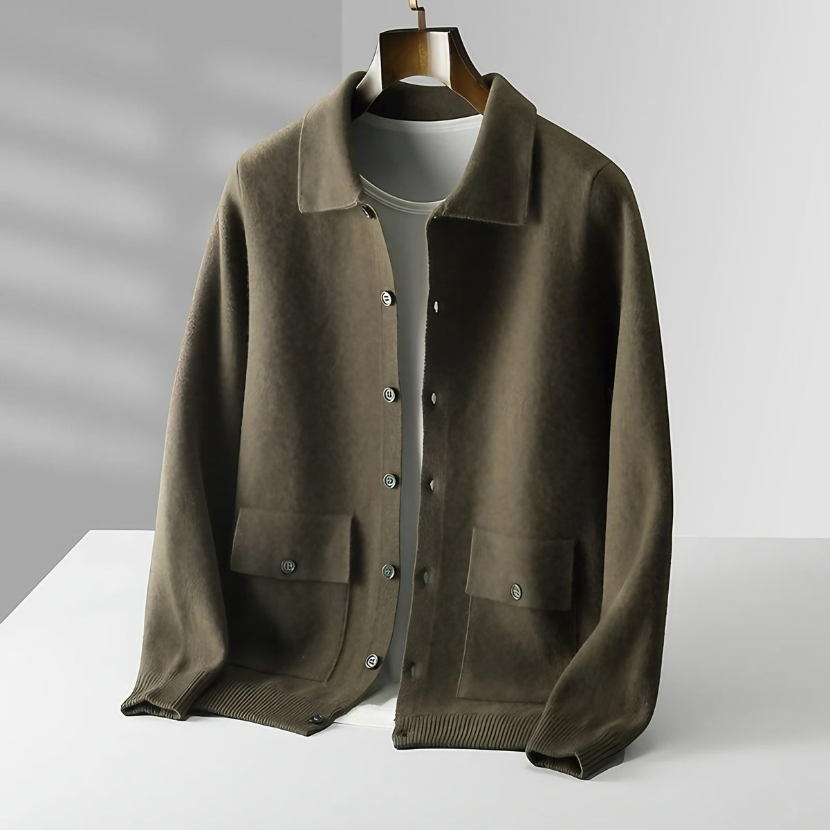 Cardigan polo homme zippé, kaki, gris, vert ou blanc, vert