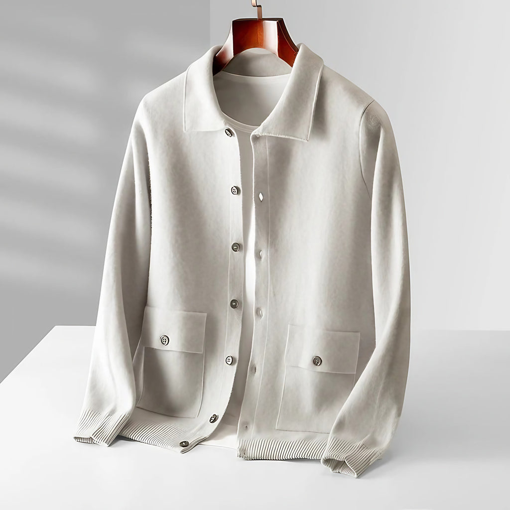 Cardigan polo homme zippé, kaki, gris, vert ou blanc, blanc