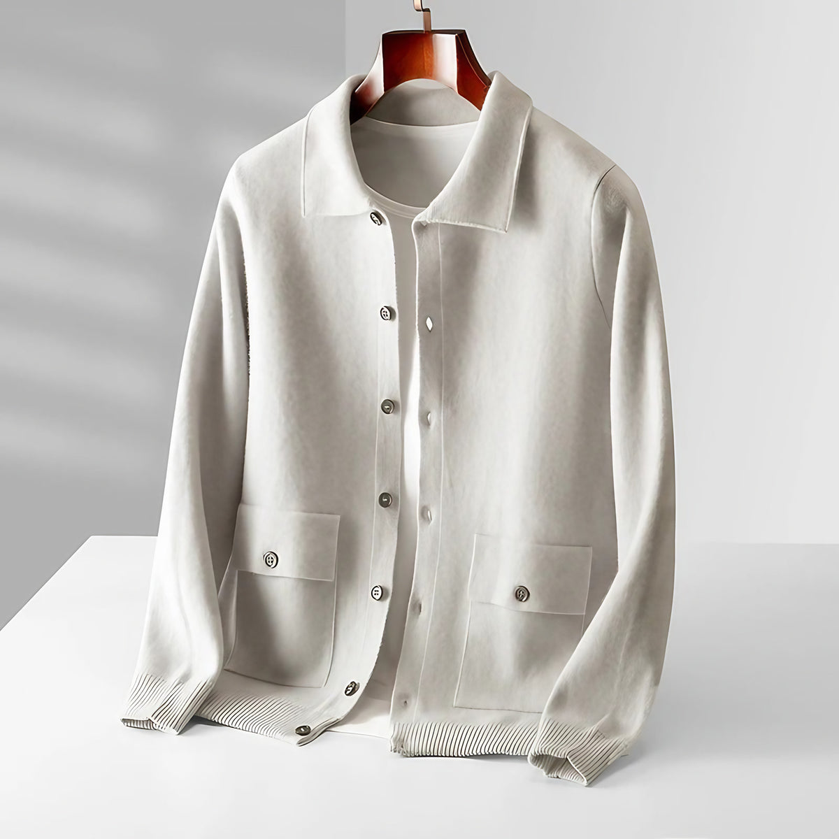 Cardigan polo homme zippé, kaki, gris, vert ou blanc, blanc