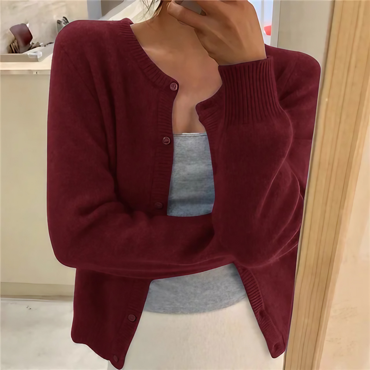 Cardigan femme coupe ample, neuf coloris, du XS au 3XL, rouge foncé