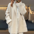 Cardigan femme en tricot beige, manches longues, coupe fluide, beige