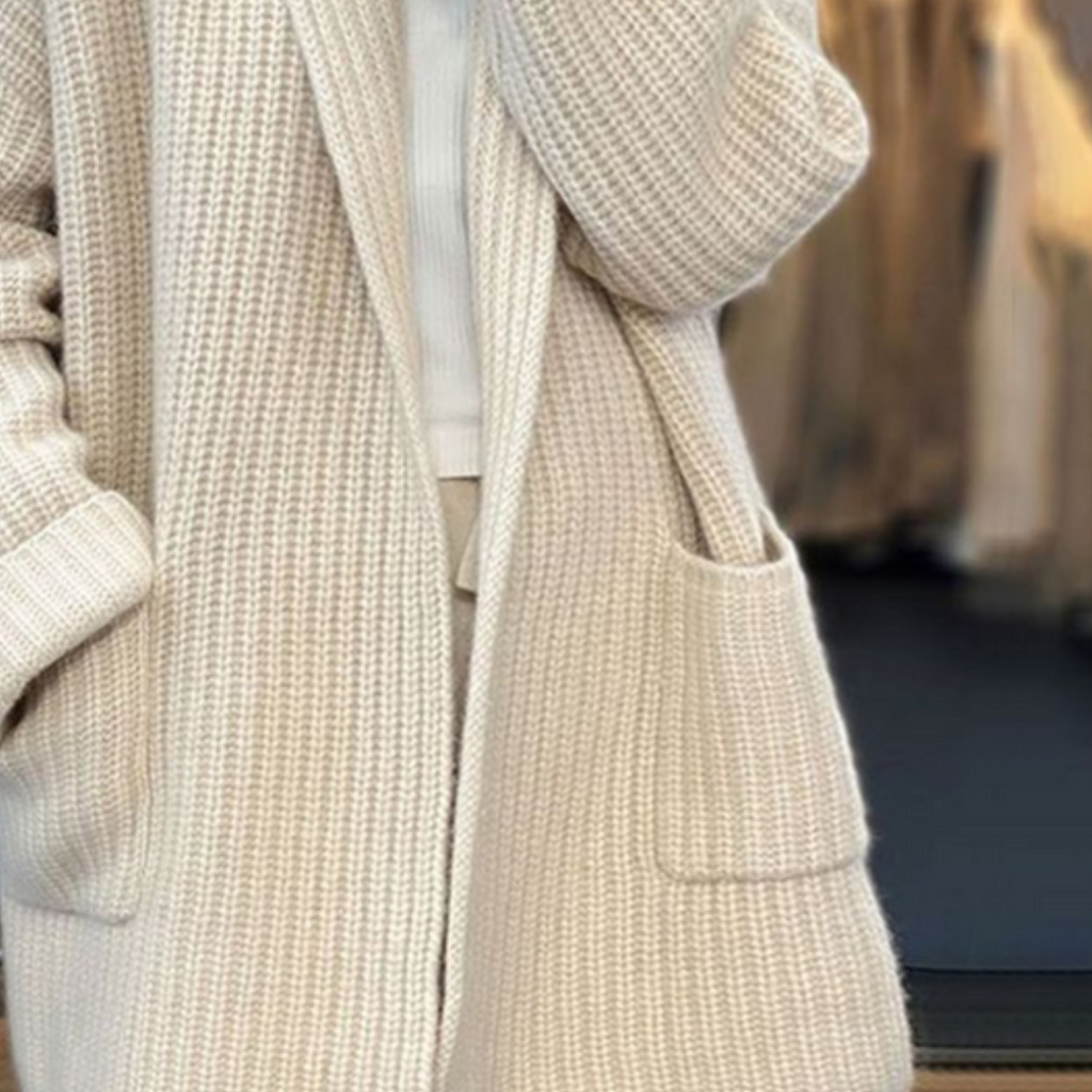 Cardigan femme en tricot beige, manches longues, coupe fluide