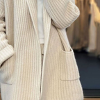 Cardigan femme en tricot beige, manches longues, coupe fluide