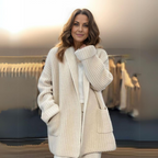Cardigan femme en tricot beige, manches longues, coupe fluide