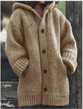 Cardigan en maille à capuche femme, boutonné, du S au 5XL, kaki
