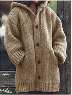 Cardigan en maille à capuche femme, boutonné, du S au 5XL, kaki