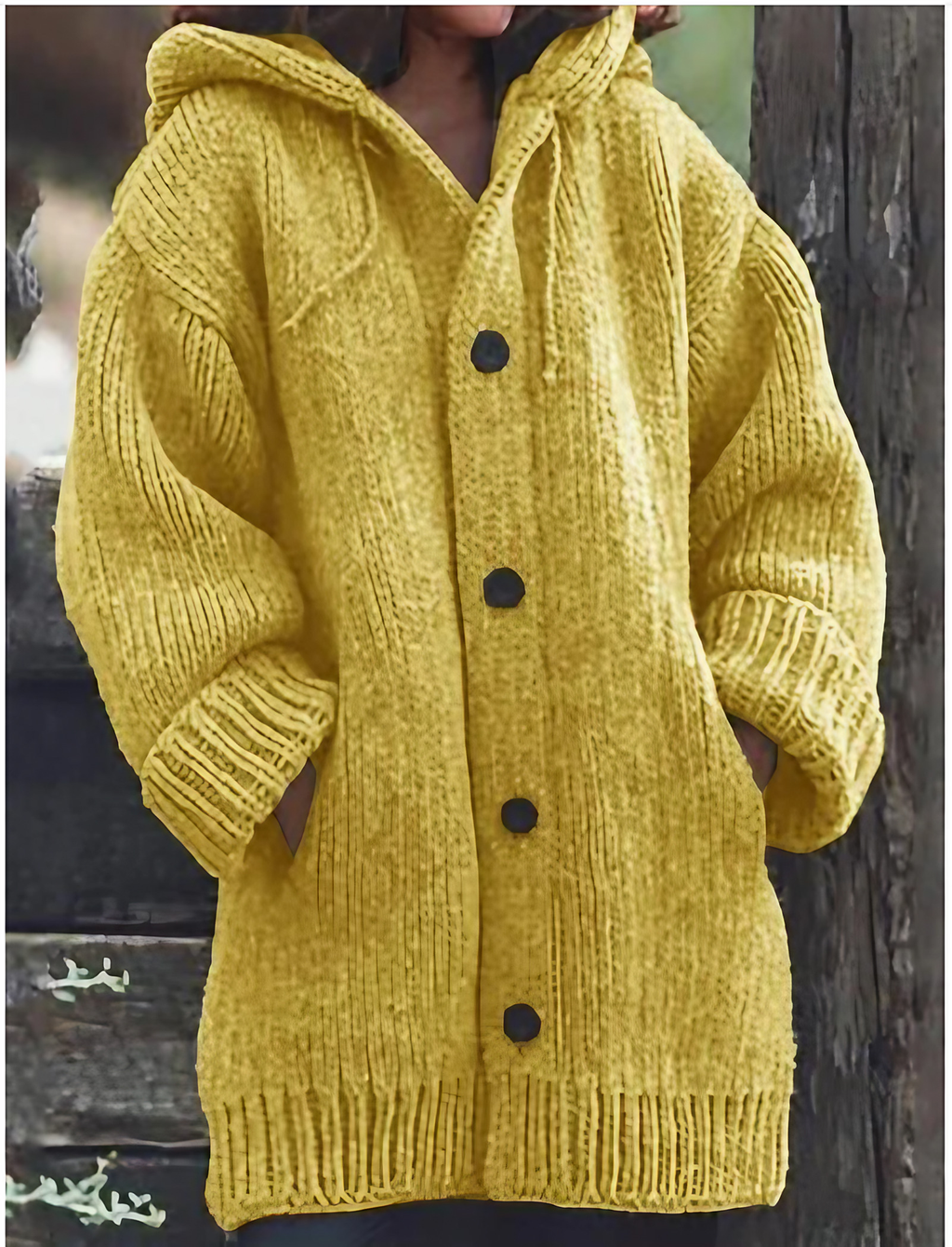 Cardigan en maille à capuche femme, boutonné, du S au 5XL, jaune