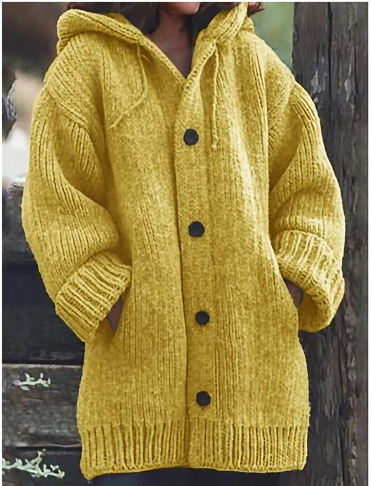 Cardigan en maille à capuche femme, boutonné, du S au 5XL, jaune