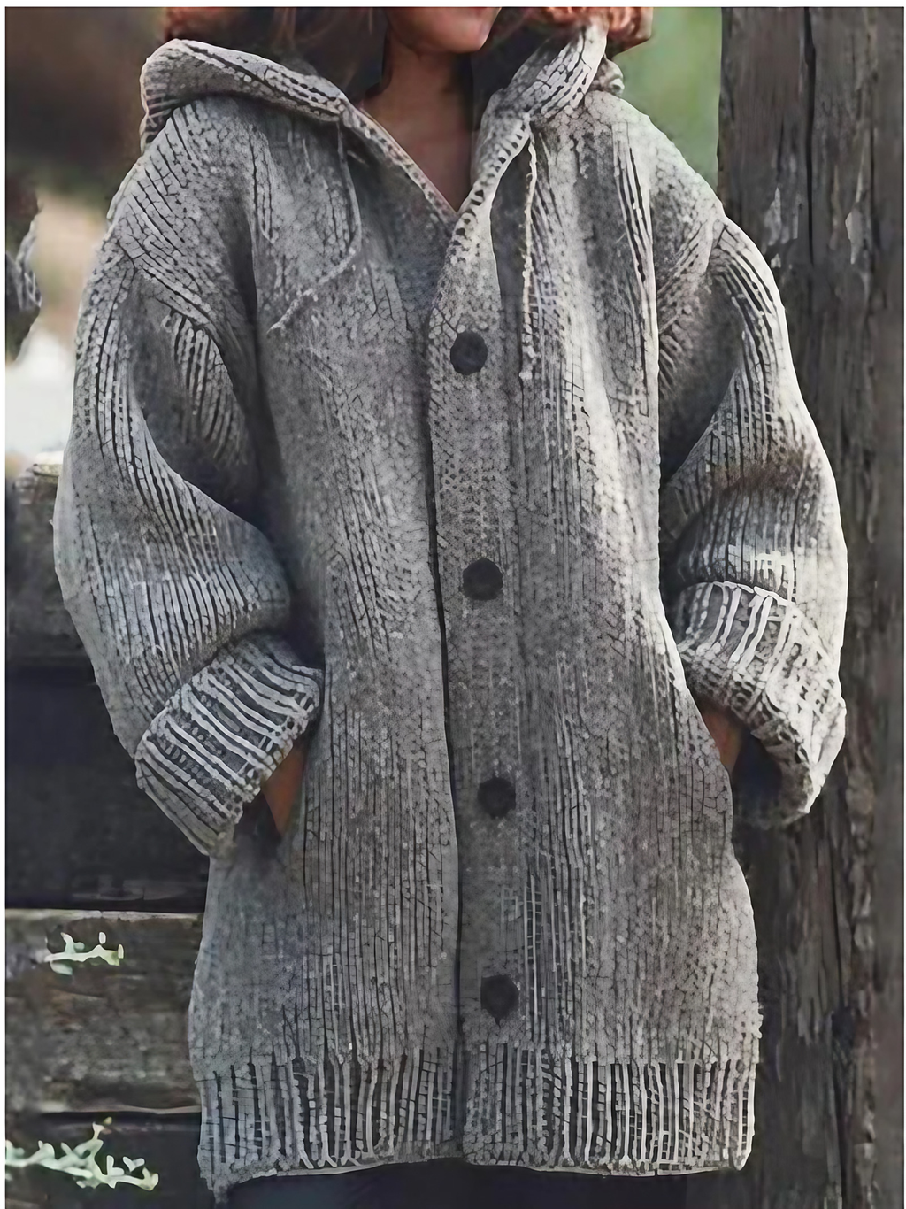 Cardigan en maille à capuche femme, boutonné, du S au 5XL, gris