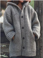 Cardigan en maille à capuche femme, boutonné, du S au 5XL, gris