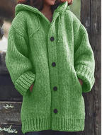 Cardigan en maille à capuche femme, boutonné, du S au 5XL, vert