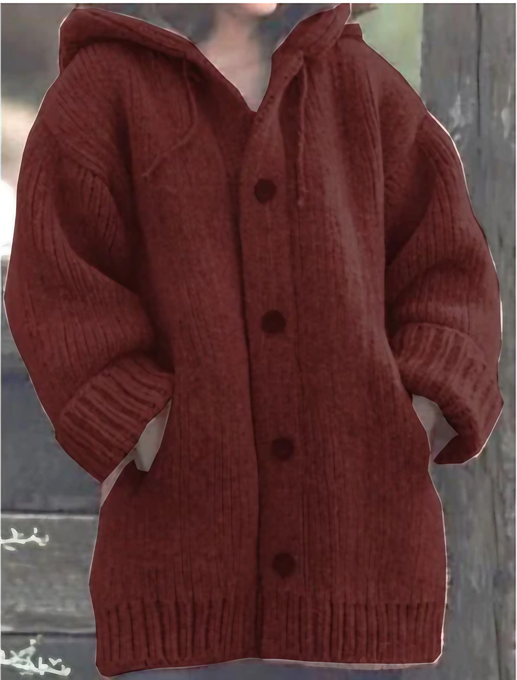Cardigan en maille à capuche femme, boutonné, du S au 5XL, rouge vin