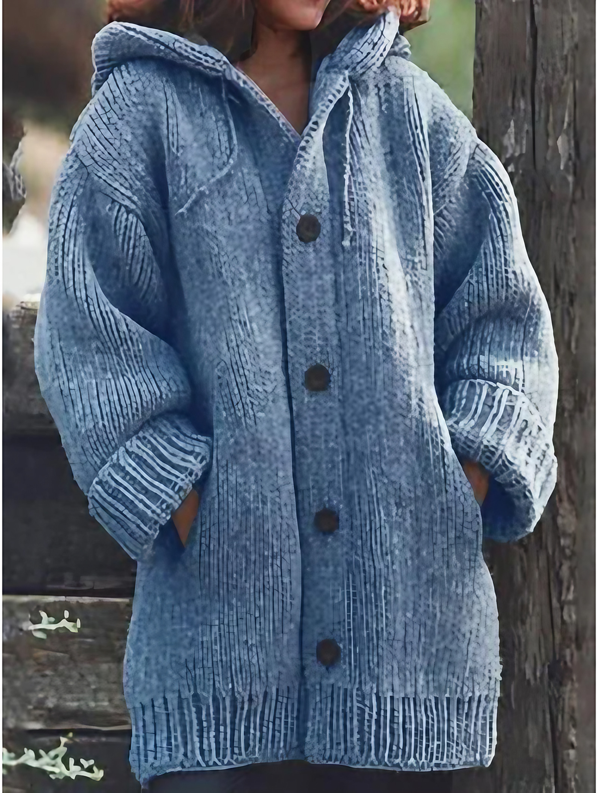 Cardigan en maille à capuche femme, boutonné, du S au 5XL, bleu