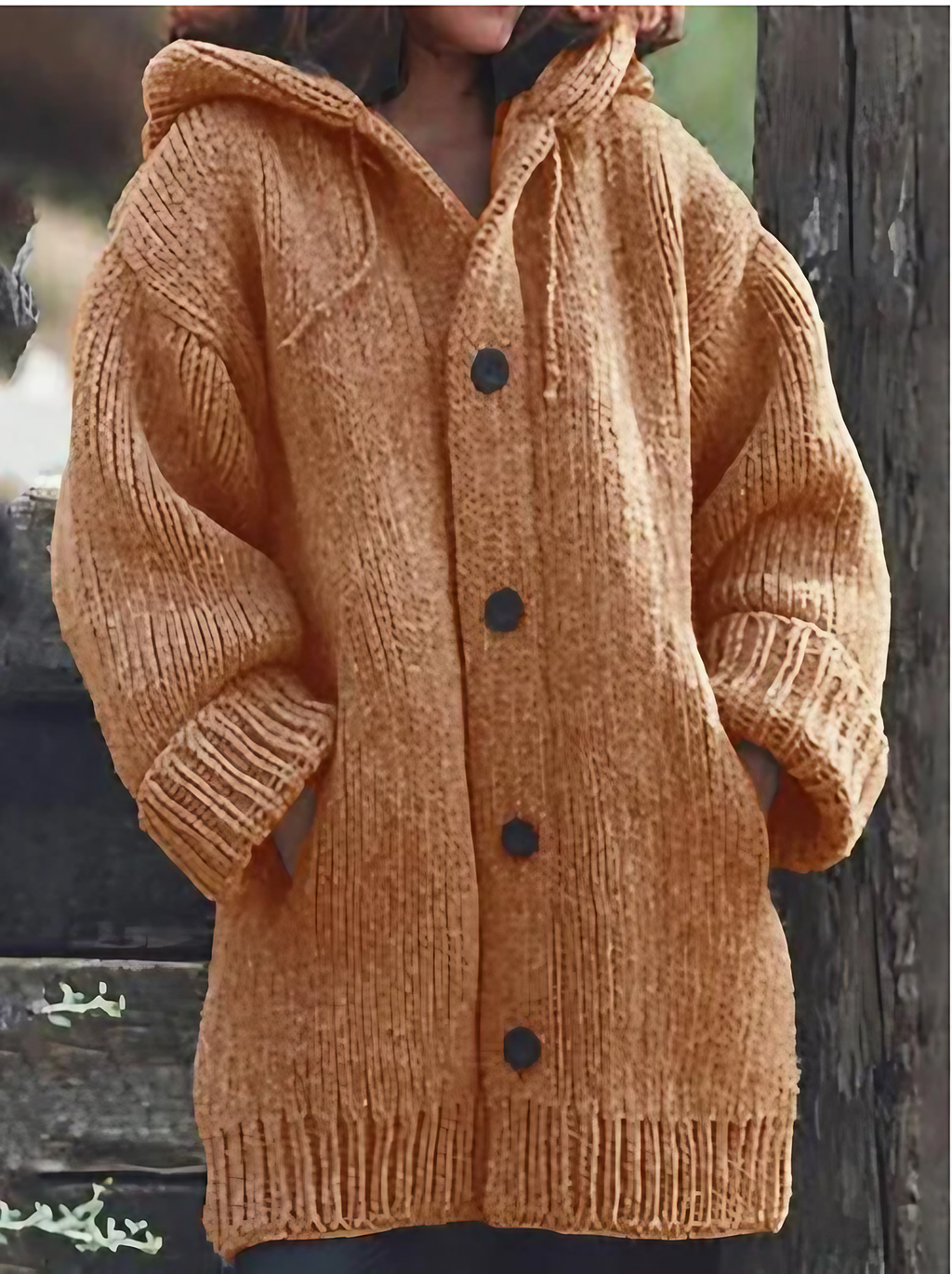 Cardigan en maille à capuche femme, boutonné, du S au 5XL, orange