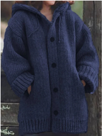 Cardigan en maille à capuche femme, boutonné, du S au 5XL, bleu foncé