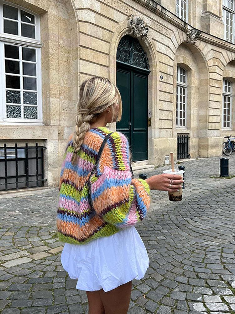 Cardigan tricoté femme, orange, rouge, pourpre ou rose, du S au L, orange