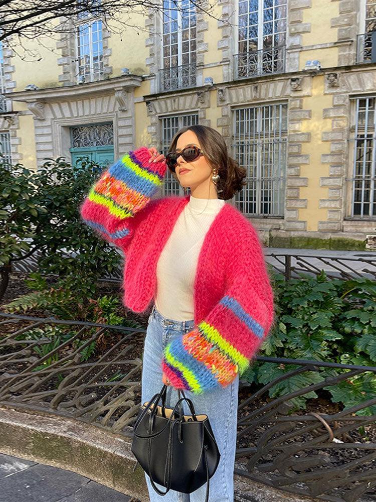 Cardigan tricoté femme, orange, rouge, pourpre ou rose, du S au L, rouge