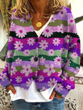 Cardigan femme vintage à motifs fleuris, boutonné, sept coloris, pourpre