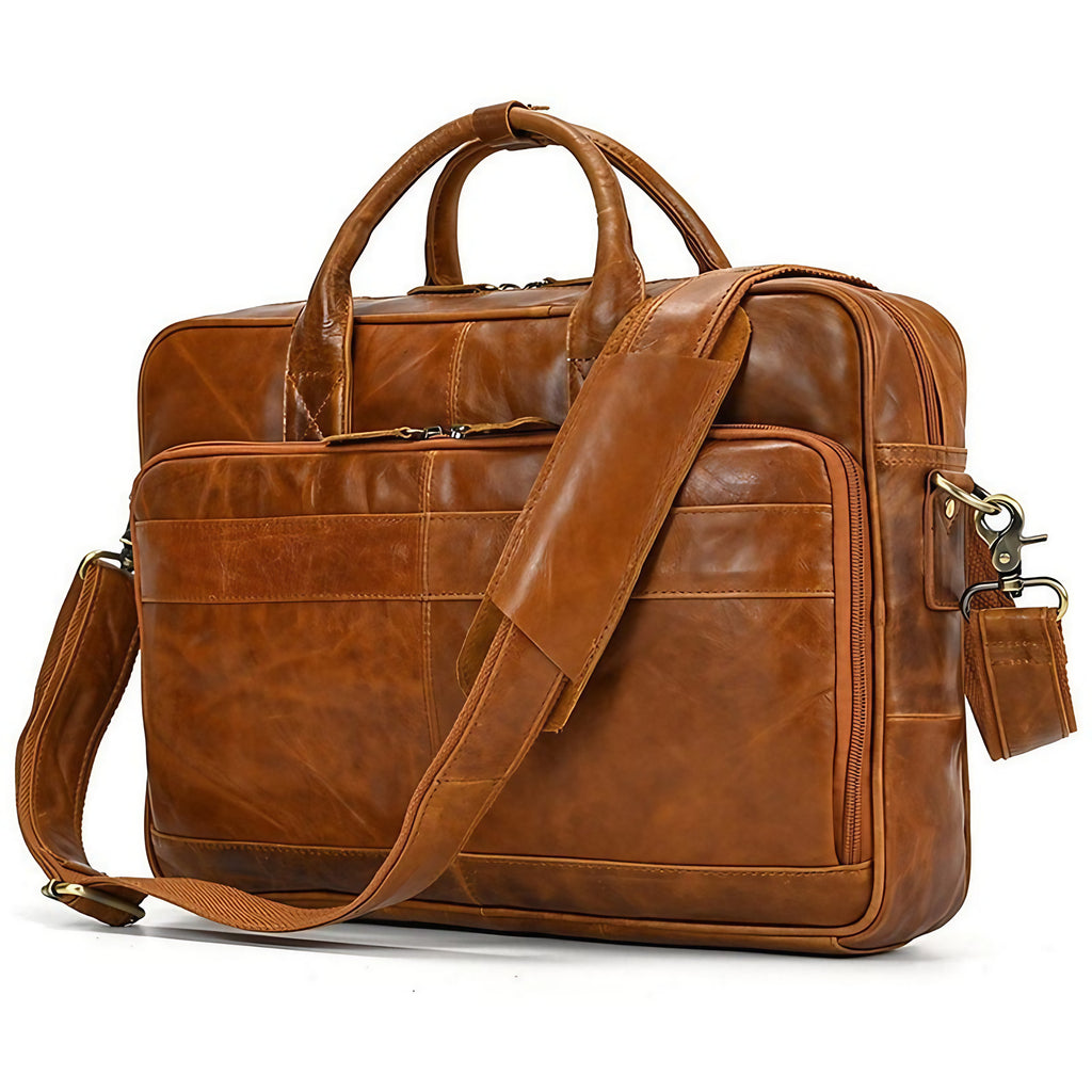 Cartable homme en cuir pour ordinateur 15,6 pouces, trois coloris, marron