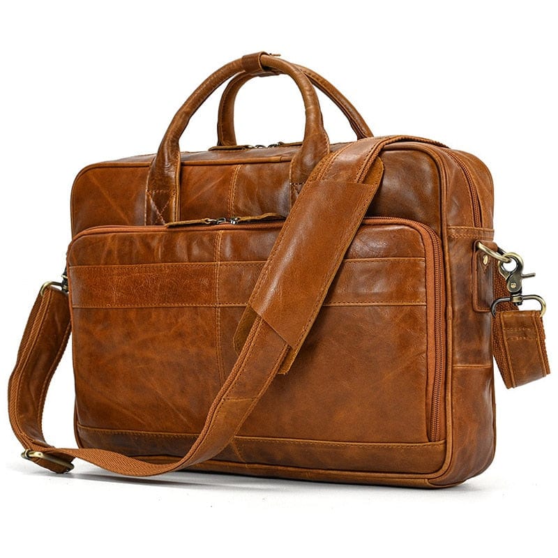 Cartable homme en cuir pour ordinateur 15,6 pouces, trois coloris, marron