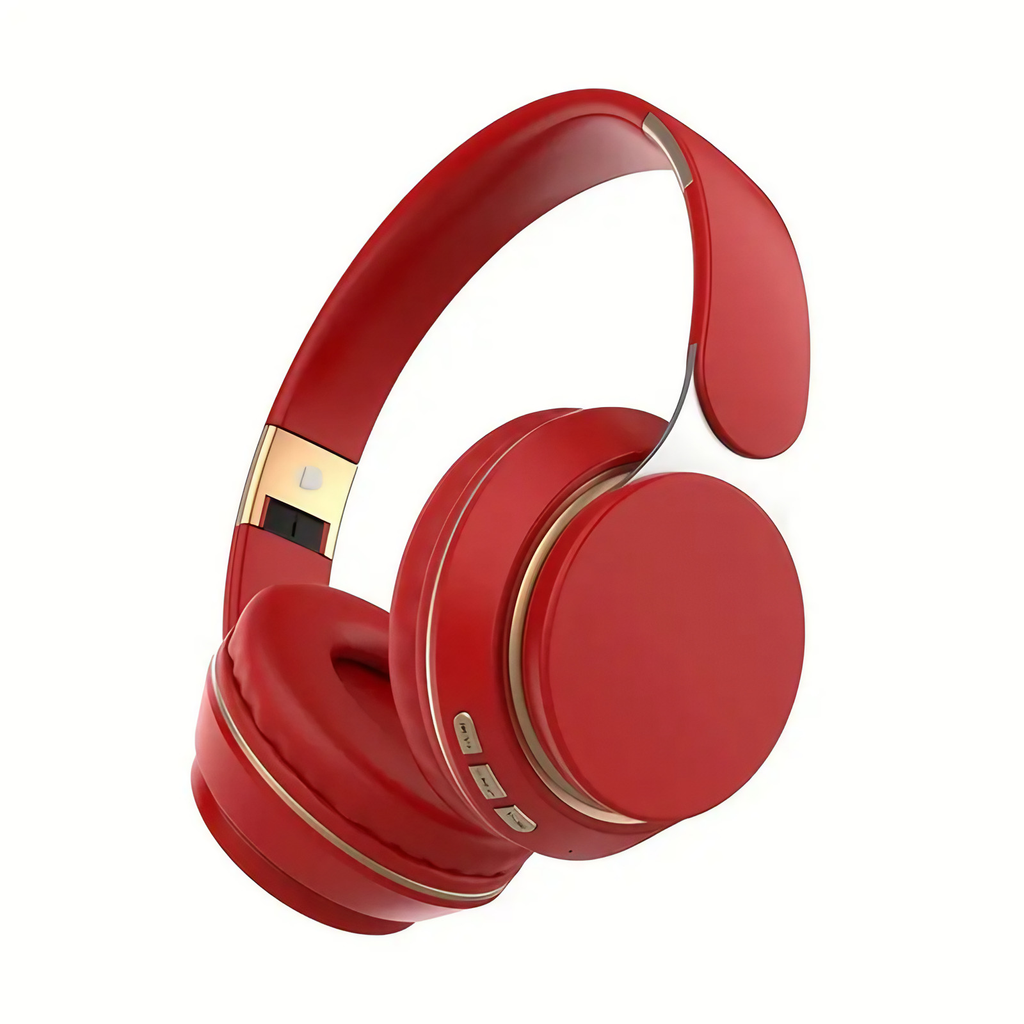 Casque audio sans fil Bluetooth, arceau réglable, rouge