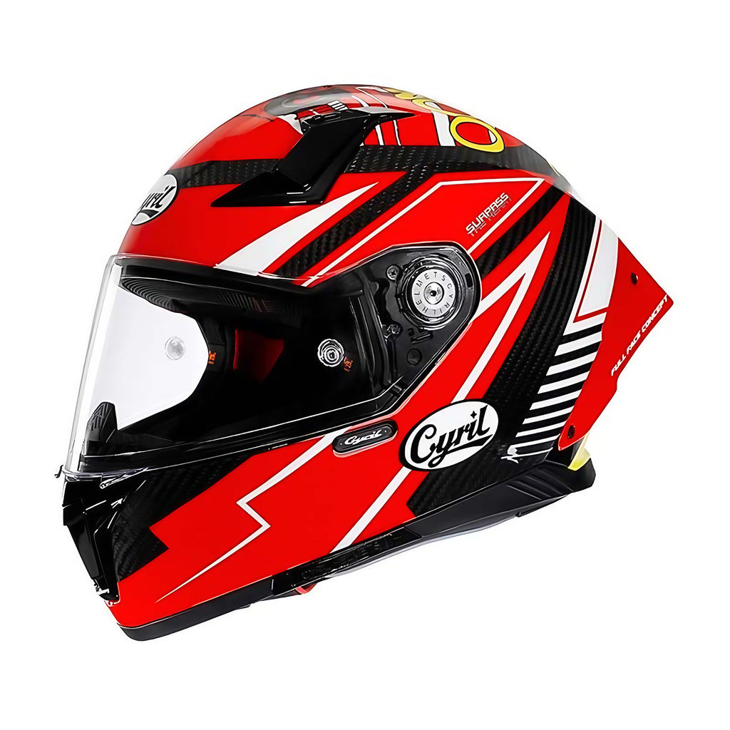 Casque moto intégral en fibre de carbone, fermeture double D, rouge
