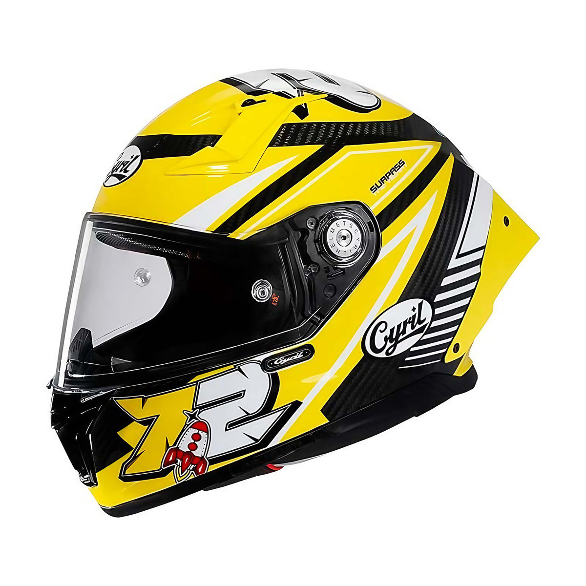 Casque moto intégral en fibre de carbone, fermeture double D, jaune