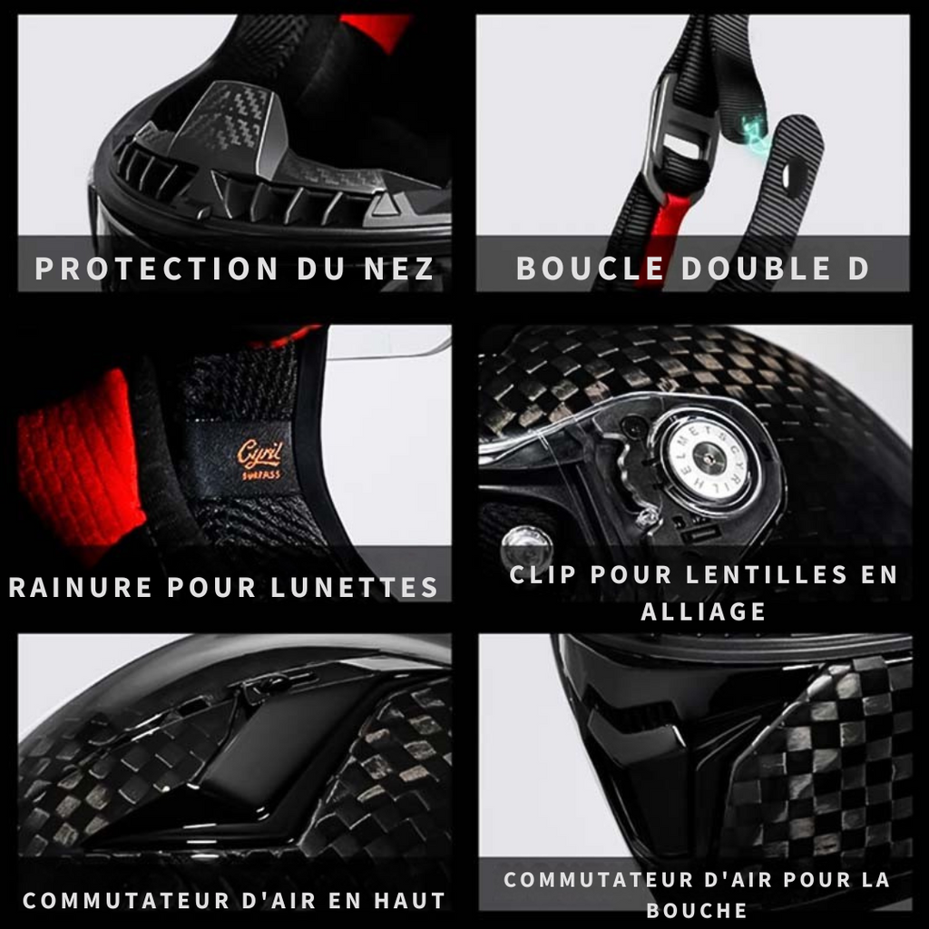 Casque moto intégral en fibre de carbone, fermeture double D