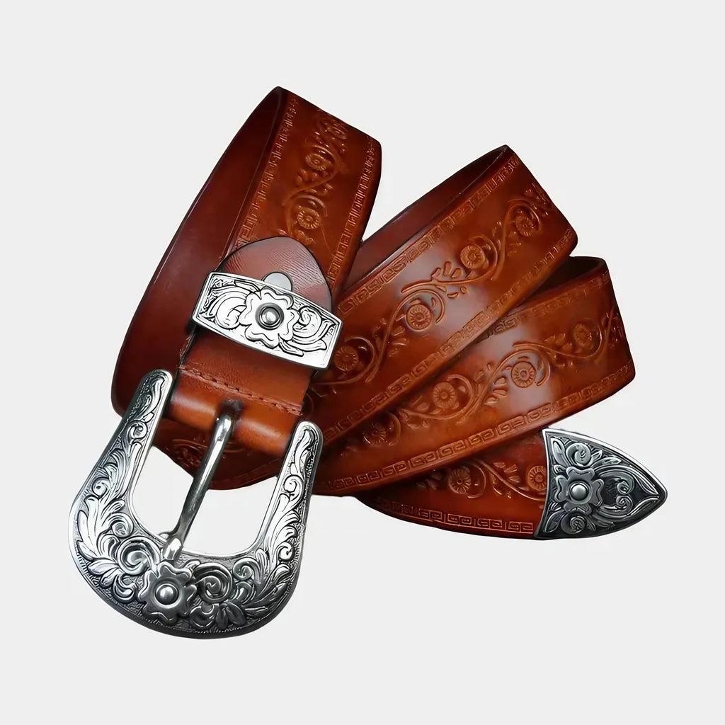 Ceinture western homme à boucle en métal gravée, quatre coloris