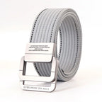 Ceinture mixte à boucle double anneau, unie ou rayée, 120 cm, rayé gris et noir