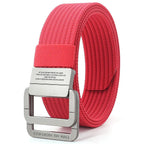 Ceinture mixte à boucle double anneau, unie ou rayée, 120 cm, rouge