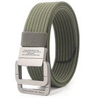 Ceinture mixte à boucle double anneau, unie ou rayée, 120 cm, vert armée