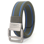 Ceinture mixte à boucle double anneau, unie ou rayée, 120 cm, vert armée et bleu