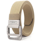 Ceinture mixte à boucle double anneau, unie ou rayée, 120 cm, kaki foncé