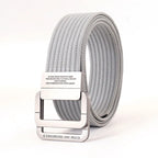 Ceinture mixte à boucle double anneau, unie ou rayée, 120 cm, gris clair