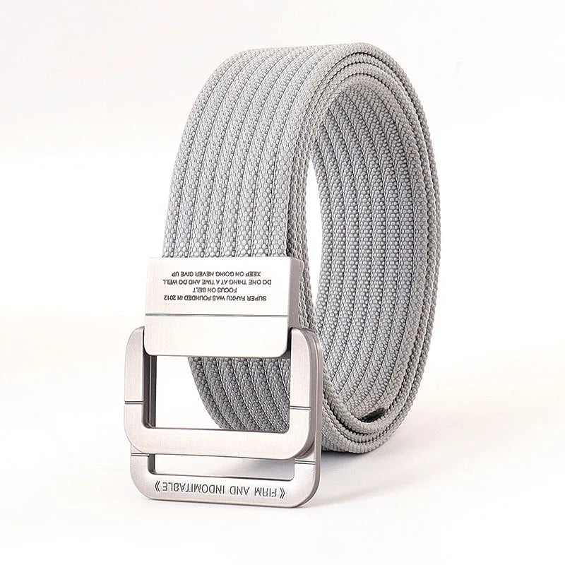 Ceinture mixte à boucle double anneau, unie ou rayée, 120 cm, gris clair