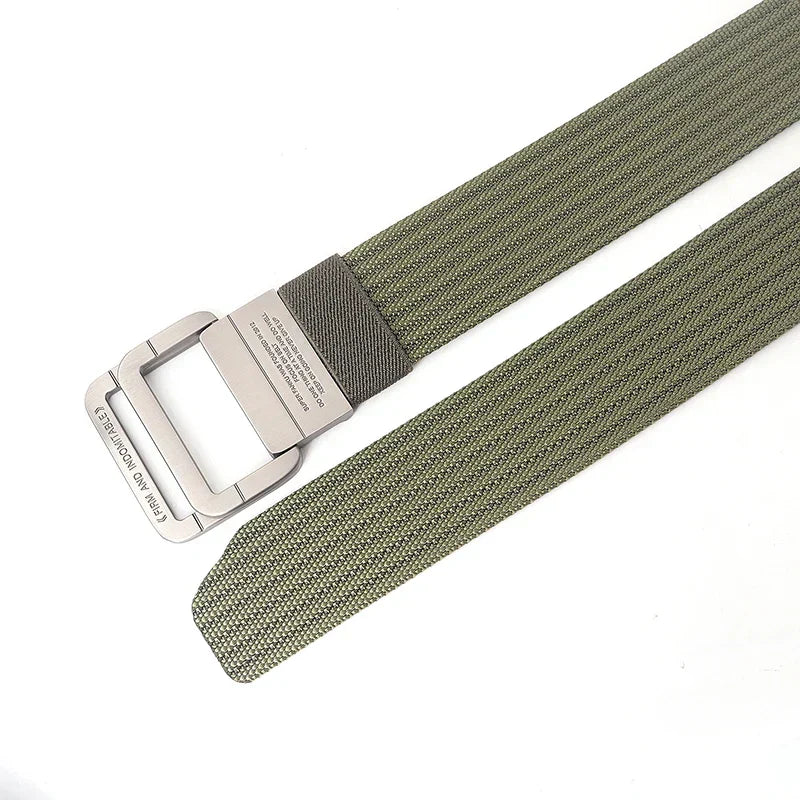 Ceinture mixte à boucle double anneau, unie ou rayée, 120 cm
