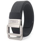 Ceinture mixte à boucle double anneau, unie ou rayée, 120 cm, noir