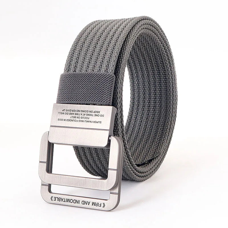 Ceinture mixte à boucle double anneau, unie ou rayée, 120 cm, gris foncé