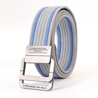 Ceinture mixte à boucle double anneau, unie ou rayée, 120 cm, gris et bleu clair