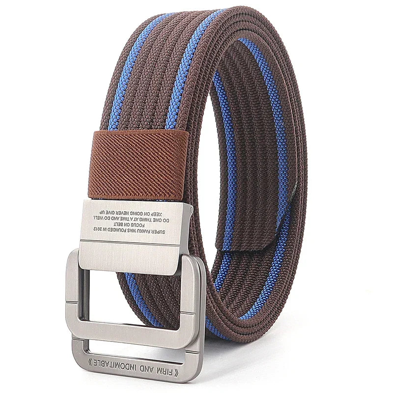 Ceinture mixte à boucle double anneau, unie ou rayée, 120 cm