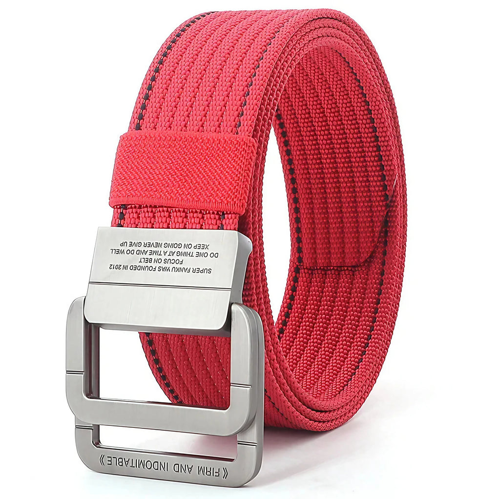 Ceinture mixte à boucle double anneau, unie ou rayée, 120 cm, rayé rouge et noir