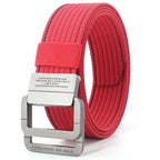Ceinture mixte à boucle double anneau, unie ou rayée, 120 cm, rayé rouge et noir