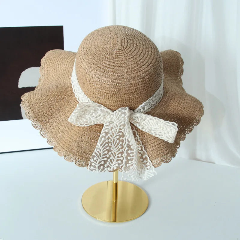 Chapeau d'été femme à dentelle, bord de 8 cm, quatre coloris